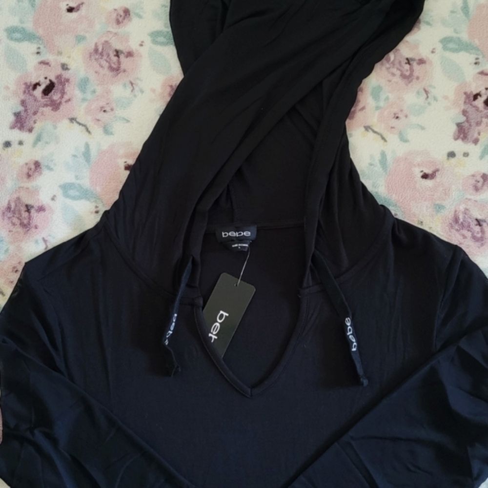 bebe Black🖤 Mini Logo Tape Lightweight Hoodie - NWT - Picture 3 of 16